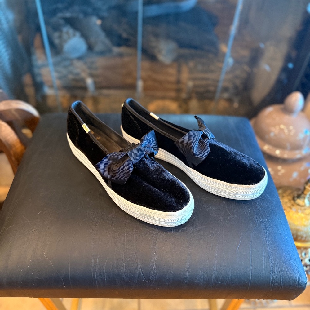 Kate Spade x Keds Black Velvet Slip On Shoes size 7.5